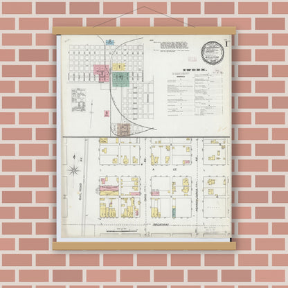 Old map wall art mockup — magnetic wood frame on brick wall — Sanborn Fire Insurance Map from Wellston, Jackson County, Ohio (1892) - Complete Map Set