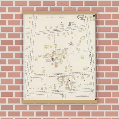 Old map wall art mockup — magnetic wood frame on brick wall — Sanborn Fire Insurance Map from South Abington, Plymouth County, Massachusetts (1885), Sheet #0002