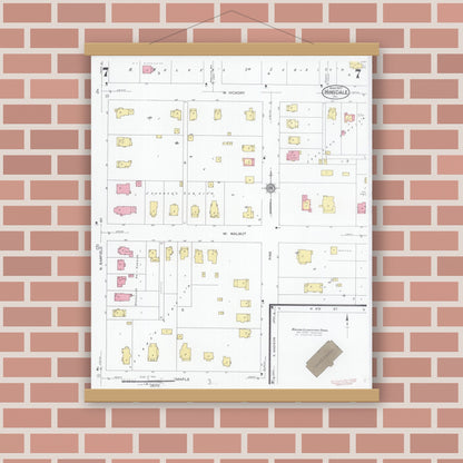 Old map wall art mockup — magnetic wood frame on brick wall — Sanborn Fire Insurance Map from Hinsdale, Du Page And Cook Counties, Illinois (1927), Sheet #0007