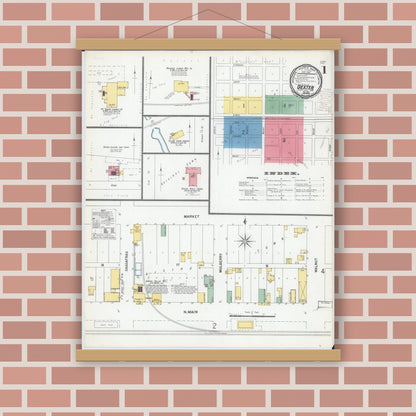 Old map wall art mockup — magnetic wood frame on brick wall — Sanborn Fire Insurance Map from Dexter, Stoddard County, Missouri (1900) - Complete Map Set