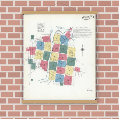 Old map wall art mockup — magnetic wood frame on brick wall — Sanborn Fire Insurance Map from Watertown, Jefferson County, Wisconsin (1909) - Complete Map Set