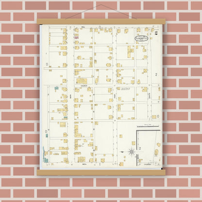 Old map wall art mockup — magnetic wood frame on brick wall — Sanborn Fire Insurance Map from Pleasant City, Guernsey County, Ohio (1905), Sheet #0002