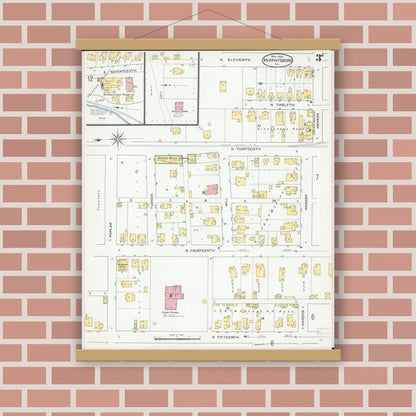 Old map wall art mockup — magnetic wood frame on brick wall — Sanborn Fire Insurance Map from Murphysboro, Jackson County, Illinois (1909), Sheet #0003