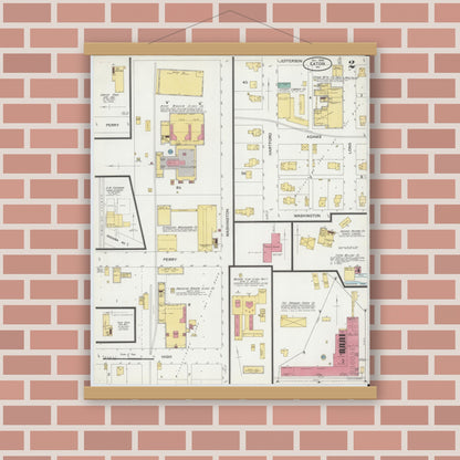 Old map wall art mockup — magnetic wood frame on brick wall — Sanborn Fire Insurance Map from Eaton, Delaware County, Indiana (1900), Sheet #0002