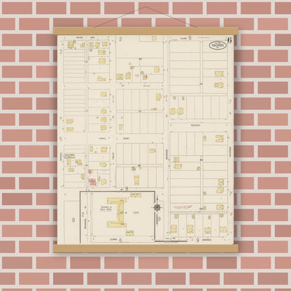 Old map wall art mockup — magnetic wood frame on brick wall — Sanborn Fire Insurance Map from Calexico, Imperial County, California (1920), Sheet #0006