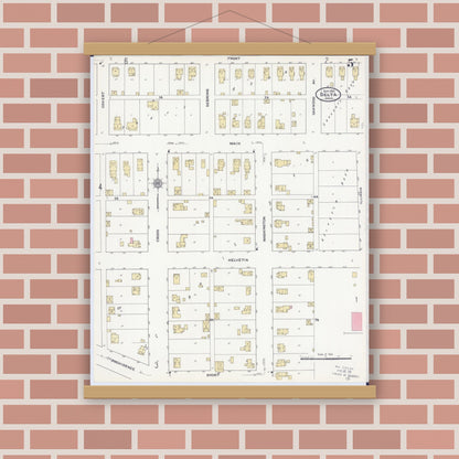 Old map wall art mockup — magnetic wood frame on brick wall — Sanborn Fire Insurance Map from Delta, Fulton County, Ohio (1910), Sheet #0005