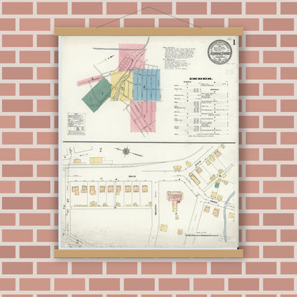 Old map wall art mockup — magnetic wood frame on brick wall — Sanborn Fire Insurance Map from Roaring Spring, Blair County, Pennsylvania (1910) - Complete Map Set