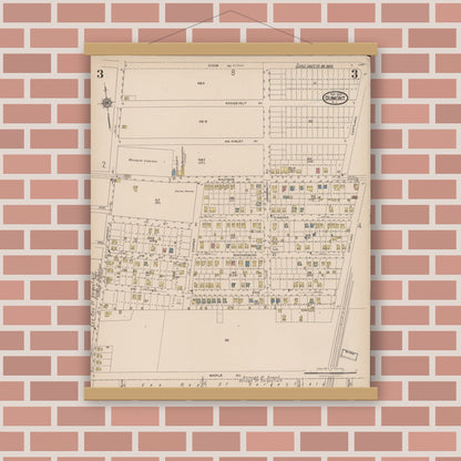 Old map wall art mockup — magnetic wood frame on brick wall — Sanborn Fire Insurance Map from Dumont, Bergen County, New Jersey (1922), Sheet #0003