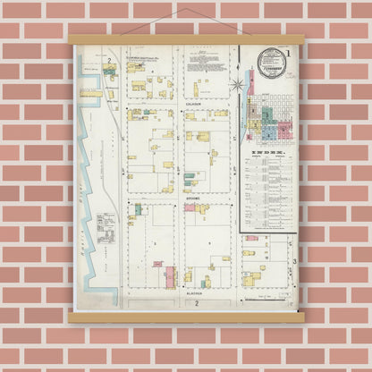 Old map wall art mockup — magnetic wood frame on brick wall — Sanborn Fire Insurance Map from Fernandina, Nassau County, Florida (1897), Sheet #0001