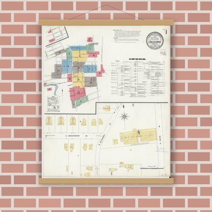 Old map wall art mockup — magnetic wood frame on brick wall — Sanborn Fire Insurance Map from Lansdowne, Delaware County, Pennsylvania (1908), Sheet #0001