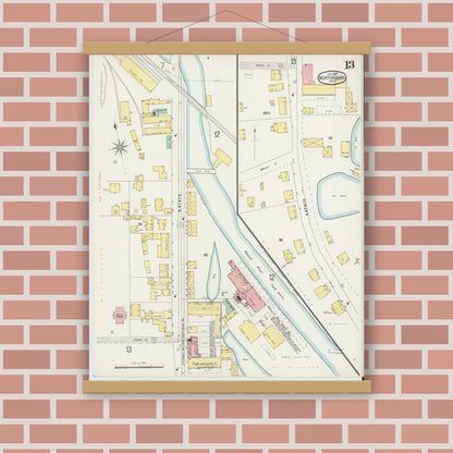 Old map wall art mockup — magnetic wood frame on brick wall — Sanborn Fire Insurance Map from North Adams, Berkshire County, Massachusetts (1897), Sheet #0013