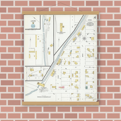 Old map wall art mockup — magnetic wood frame on brick wall — Sanborn Fire Insurance Map from Chatfield, Fillmore And Olmsted Counties, Minnesota (1900), Sheet #0004
