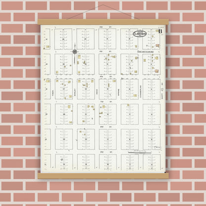 Old map wall art mockup — magnetic wood frame on brick wall — Sanborn Fire Insurance Map from Clarendon, Donley County, Texas (1921), Sheet #0011