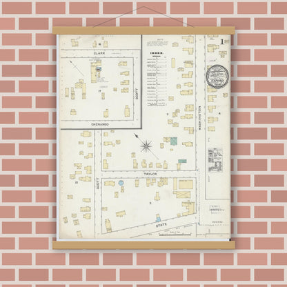 Old map wall art mockup — magnetic wood frame on brick wall — Sanborn Fire Insurance Map from Oxford, Chenango County, New York (1891) - Complete Map Set