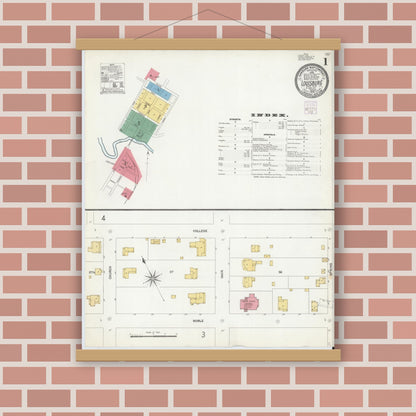 Old map wall art mockup — magnetic wood frame on brick wall — Sanborn Fire Insurance Map from Louisburg, Franklin County, North Carolina (1904) - Complete Map Set