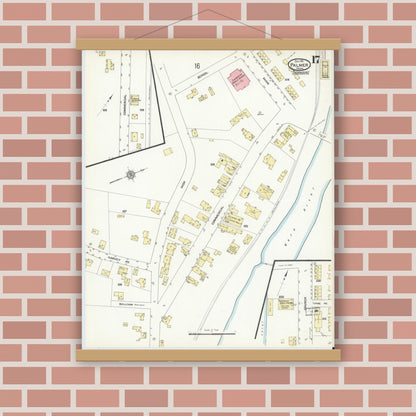 Old map wall art mockup — magnetic wood frame on brick wall — Sanborn Fire Insurance Map from Palmer, Hampden County, Massachusetts (1911), Sheet #0017