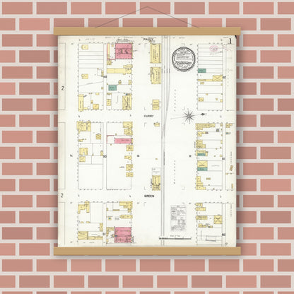 Old map wall art mockup — magnetic wood frame on brick wall — Sanborn Fire Insurance Map from Tehachapi, Kern County, California (1896) - Complete Map Set