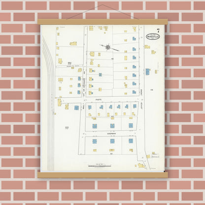 Old map wall art mockup — magnetic wood frame on brick wall — Sanborn Fire Insurance Map from Mineville, Essex County, New York (1916), Sheet #0007
