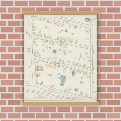 Old map wall art mockup — magnetic wood frame on brick wall — Sanborn Fire Insurance Map from Orange, Essex County, New Jersey (1885), Sheet #0008