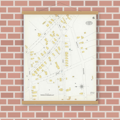 Old map wall art mockup — magnetic wood frame on brick wall — Sanborn Fire Insurance Map from Reading, Middlesex County, Massachusetts (1903), Sheet #0006