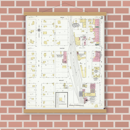 Old map wall art mockup — magnetic wood frame on brick wall — Sanborn Fire Insurance Map from Sheldon, Iroquois County, Illinois (1910), Sheet #0002