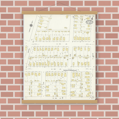 Old map wall art mockup — magnetic wood frame on brick wall — Sanborn Fire Insurance Map from Seymour, Jackson County, Indiana (1913), Sheet #0004