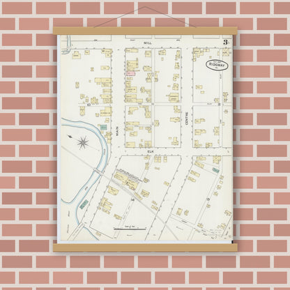 Old map wall art mockup — magnetic wood frame on brick wall — Sanborn Fire Insurance Map from Ridgway, Elk County, Pennsylvania (1887), Sheet #0003