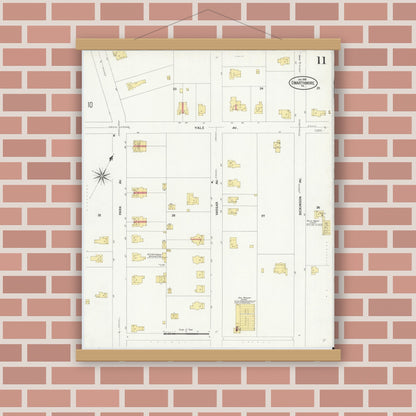 Old map wall art mockup — magnetic wood frame on brick wall — Sanborn Fire Insurance Map from Swarthmore, Delaware County, Pennsylvania (1909), Sheet #0011