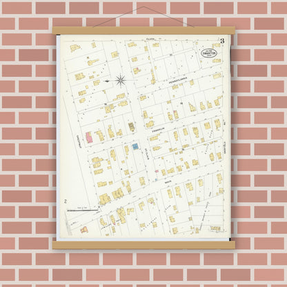 Old map wall art mockup — magnetic wood frame on brick wall — Sanborn Fire Insurance Map from Swanton, Fulton County, Ohio (1908), Sheet #0003