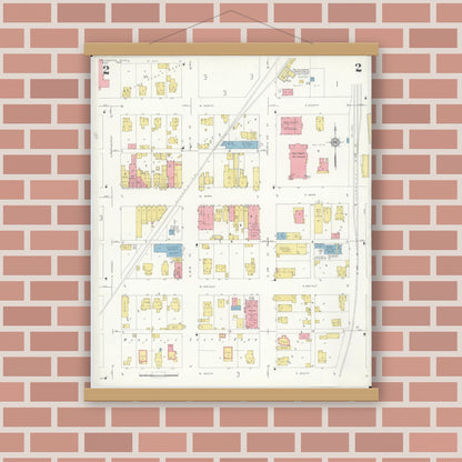 Old map wall art mockup — magnetic wood frame on brick wall — Sanborn Fire Insurance Map from Cold Water, Mercer County, Ohio (1933), Sheet #0002