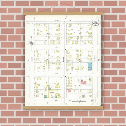 Old map wall art mockup — magnetic wood frame on brick wall — Sanborn Fire Insurance Map from Boone, Boone County, Iowa (1900), Sheet #0013