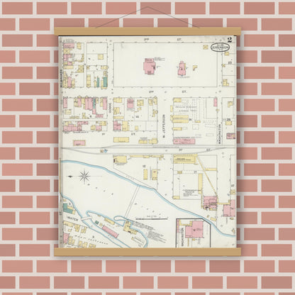 Old map wall art mockup — magnetic wood frame on brick wall — Sanborn Fire Insurance Map from Jefferson, Jefferson County, Wisconsin (1892), Sheet #0002