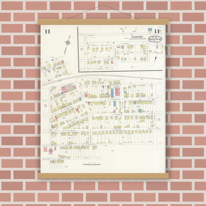 Old map wall art mockup — magnetic wood frame on brick wall — Sanborn Fire Insurance Map from Mauch Chunk, Carbon County, Pennsylvania (1930), Sheet #0011