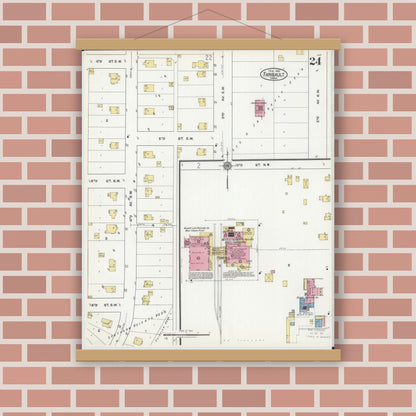 Old map wall art mockup — magnetic wood frame on brick wall — Sanborn Fire Insurance Map from Faribault, Rice County, Minnesota (1921), Sheet #0024