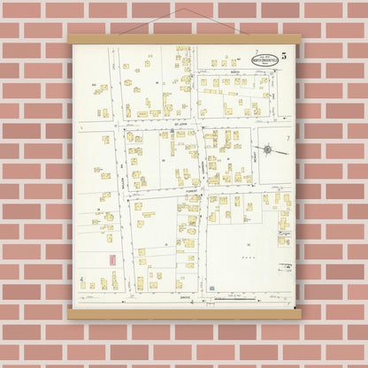 Old map wall art mockup — magnetic wood frame on brick wall — Sanborn Fire Insurance Map from North Brookfield, Worcester County, Massachusetts (1913), Sheet #0005