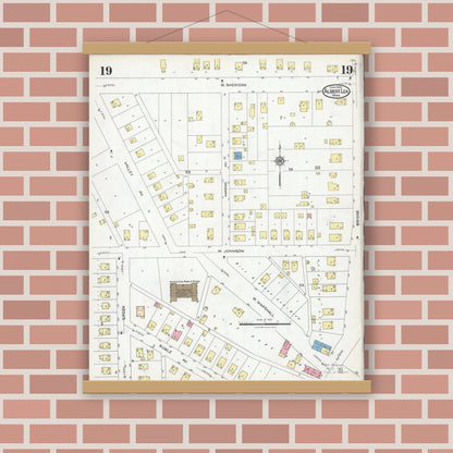 Old map wall art mockup — magnetic wood frame on brick wall — Sanborn Fire Insurance Map from Albert Lea, Freeborn County, Minnesota (1926), Sheet #0019