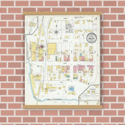 Old map wall art mockup — magnetic wood frame on brick wall — Sanborn Fire Insurance Map from Horicon, Dodge County, Wisconsin (1904) - Complete Map Set
