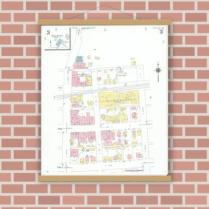 Old map wall art mockup — magnetic wood frame on brick wall — Sanborn Fire Insurance Map from Versailles, Darke County, Ohio (1951), Sheet #0003