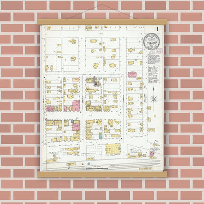 Old map wall art mockup — magnetic wood frame on brick wall — Sanborn Fire Insurance Map from Winthrop, Sibley County, Minnesota (1905) - Complete Map Set