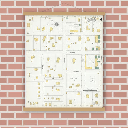 Old map wall art mockup — magnetic wood frame on brick wall — Sanborn Fire Insurance Map from Stephenville, Erath County, Texas (1902), Sheet #0004