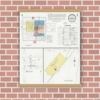 Old map wall art mockup — magnetic wood frame on brick wall — Sanborn Fire Insurance Map from Raymondville, Willacy County, Texas (1930) - Complete Map Set
