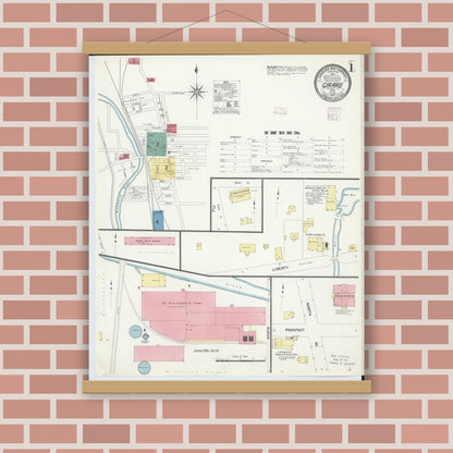 Old map wall art mockup — magnetic wood frame on brick wall — Sanborn Fire Insurance Map from Girard, Trumbull County, Ohio (1907) - Complete Map Set