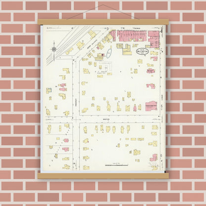 Old map wall art mockup — magnetic wood frame on brick wall — Sanborn Fire Insurance Map from Wellington, Lorain County, Ohio (1911), Sheet #0004
