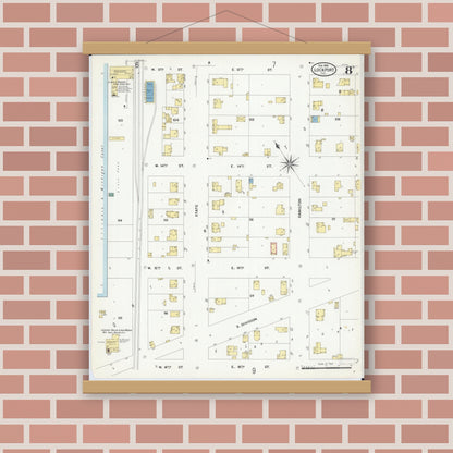 Old map wall art mockup — magnetic wood frame on brick wall — Sanborn Fire Insurance Map from Lockport, Will County, Illinois (1909), Sheet #0008
