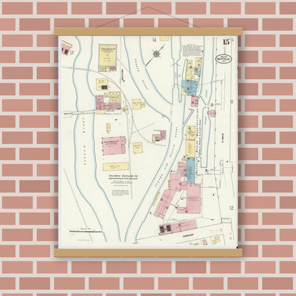 Old map wall art mockup — magnetic wood frame on brick wall — Sanborn Fire Insurance Map from Waterloo, Seneca County, New York (1911), Sheet #0015