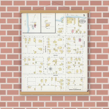 Old map wall art mockup — magnetic wood frame on brick wall — Sanborn Fire Insurance Map from Stoughton, Dane County, Wisconsin (1898), Sheet #0005