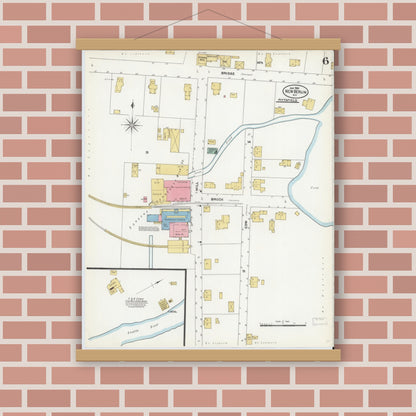 Old map wall art mockup — magnetic wood frame on brick wall — Sanborn Fire Insurance Map from New Berlin, Chenango County, New York (1905), Sheet #0006