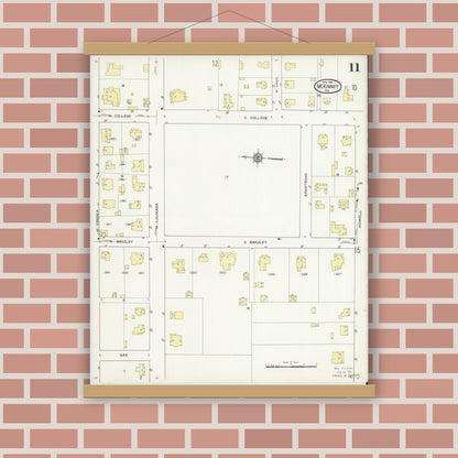 Old map wall art mockup — magnetic wood frame on brick wall — Sanborn Fire Insurance Map from McKinney, Collin County, Texas (1914), Sheet #0011