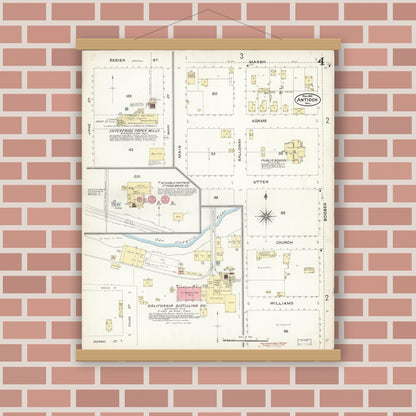 Old map wall art mockup — magnetic wood frame on brick wall — Sanborn Fire Insurance Map from Antioch, Contra Costa County, California (1896), Sheet #0004