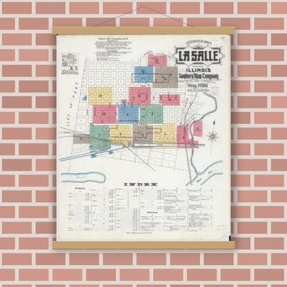 Old map wall art mockup — magnetic wood frame on brick wall — Sanborn Fire Insurance Map from La Salle, La Salle County, Illinois (1906) - Complete Map Set